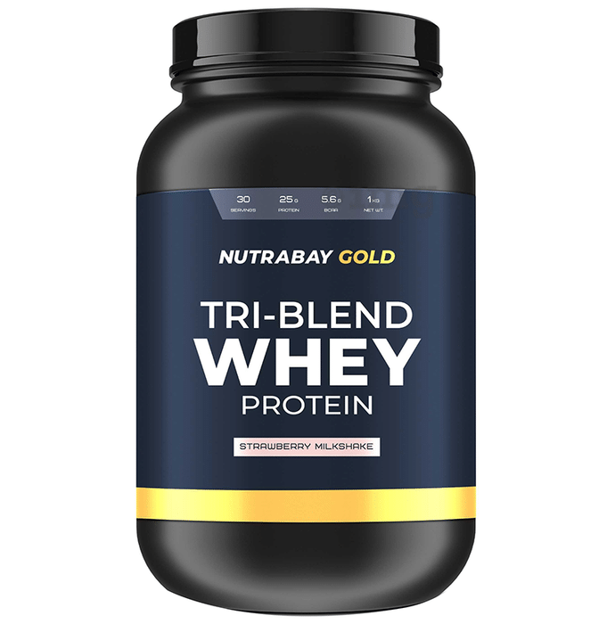 Nutrabay Gold Tri-Blend Whey Protein Strawberry Milkshake