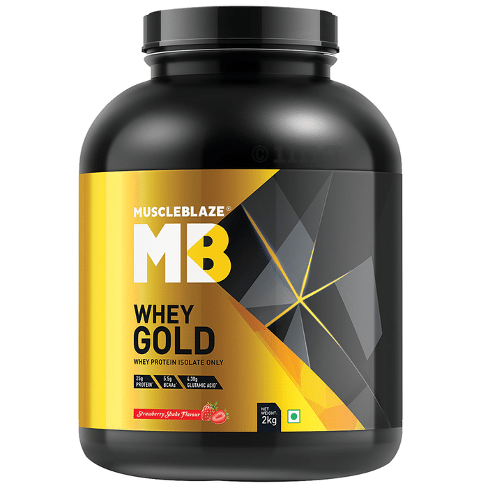 MuscleBlaze Whey Gold Whey Protein Isolate Only Powder Strawberry Shake