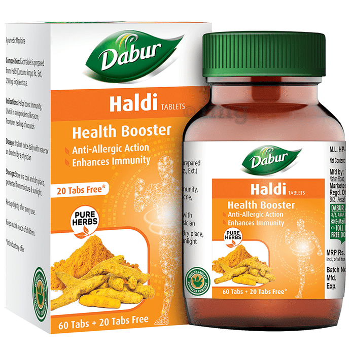 Dabur Pure Herbs Immunity Booster Haldi Tablet - Get 20 Tablets Free