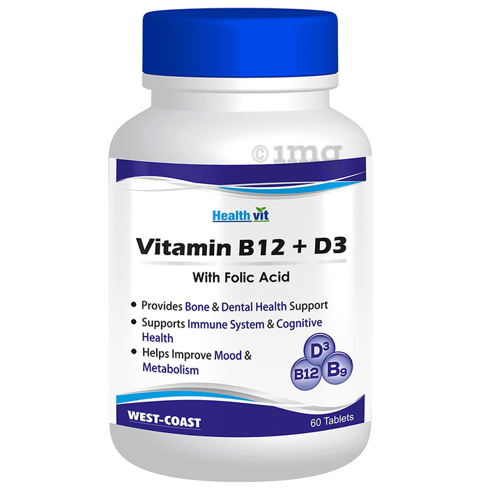 HealthVit Vitamin B12 + D with Folic Acid Tablet Buy bottle of 60