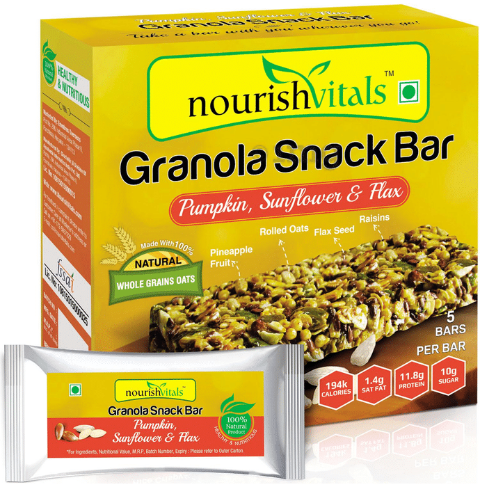 Nourishvitals Granola Snack Bar With Pumpkin Sunflower And Flax 250gm Buy Packet Of 5 Bars At