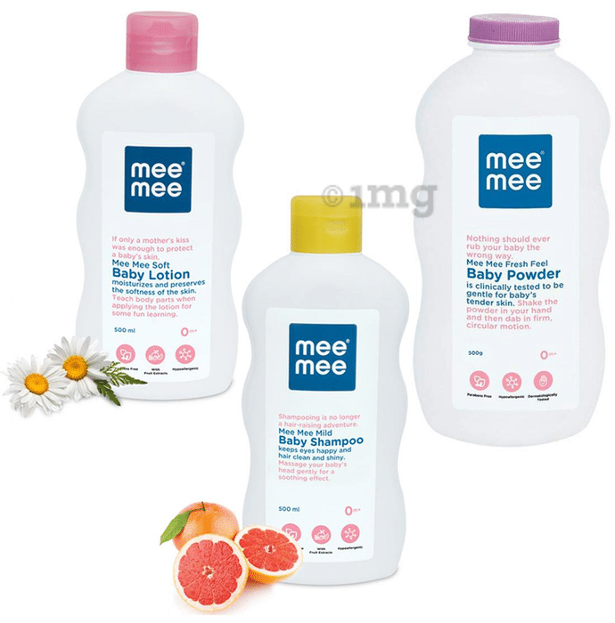 Mee Mee Combo Pack of Baby Lotion 500ml, Baby Shampoo 500ml and Baby Powder 500gm