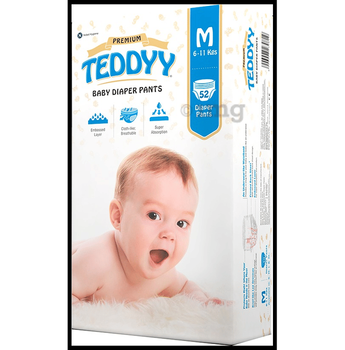 Teddy Premium Baby Diaper Pants Medium Buy packet of 52 diapers at