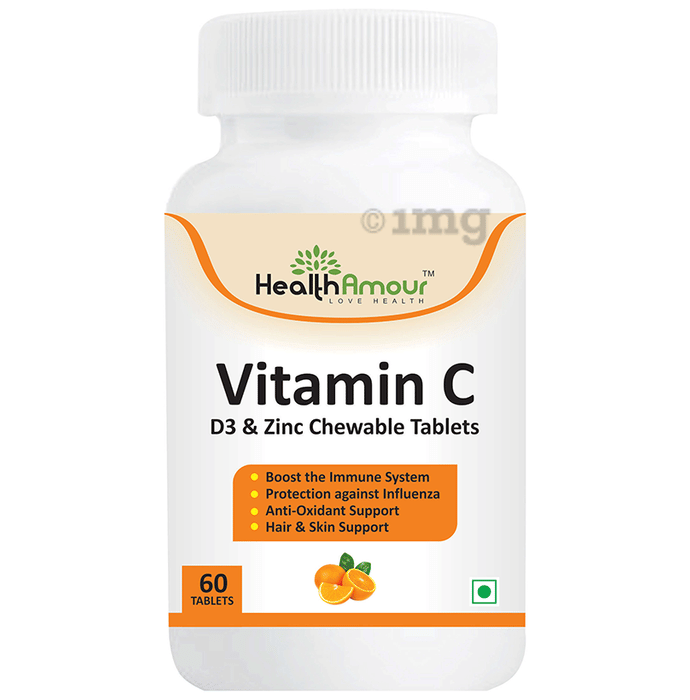 HealthAmour Vitamin C D3 and Zinc Chewable Tablet Buy bottle of 60