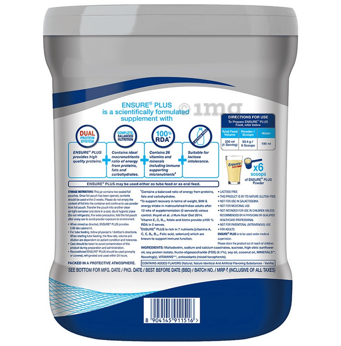 Ensure Plus Vanilla Powder Buy Jar Of 400 Gm Powder At Best Price In India 1mg