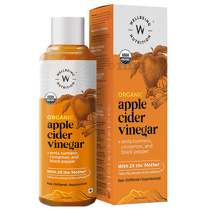 Wellbeing Nutrition Apple Cider Vinegar with Mother, USDA Organic, 2X Strands of Probiotic & Enzymes (500ml Each) +Amla, Turmeric, Cinnamon and Black Pepper