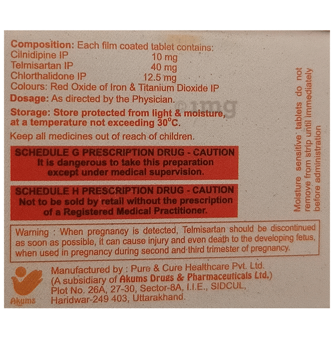 Stayhappi Telmisartan Cilnidipine Chlorthalidone 40mg 10mg 12 5mg Tablet View Uses Side Effects Price And Substitutes 1mg