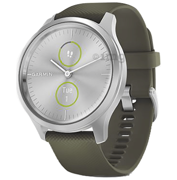 Garmin Vivomove Style with Silicone Band Hybrid Smartwatch Silver-Moss Green