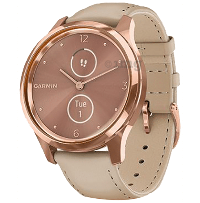 Garmin Vivomove Luxe with Leather Band Hybrid Smartwatch Rose Gold-Light Sand
