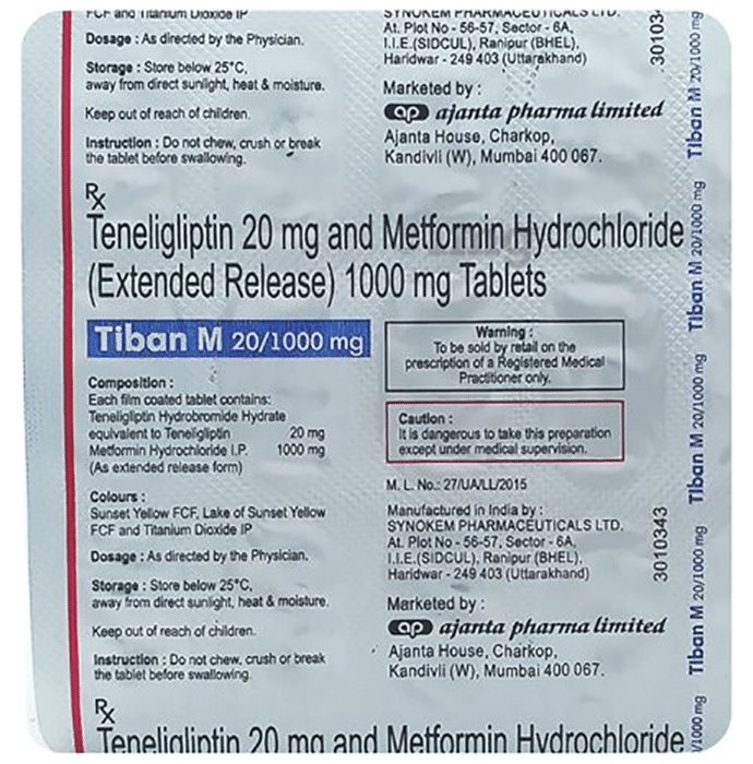 Tiban M 1000mg Tablet Er View Uses Side Effects Price And Substitutes 1mg