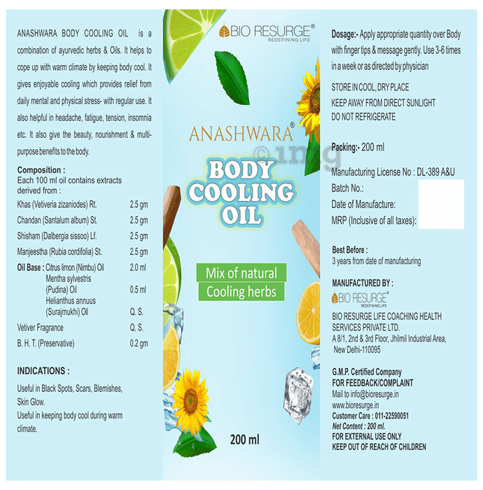 Bio Resurge Anashwara Body Cooling Oil Buy Bottle Of 0 Ml Oil At Best Price In India 1mg