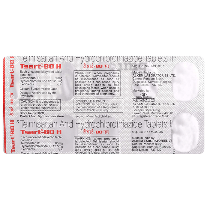 Tsart 80 H Tablet View Uses Side Effects Price And Substitutes 1mg