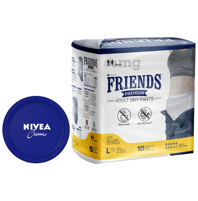 Combo Pack of Friends Premium 10 Adult Dry Pants, Large & Nivea Creme 100ml