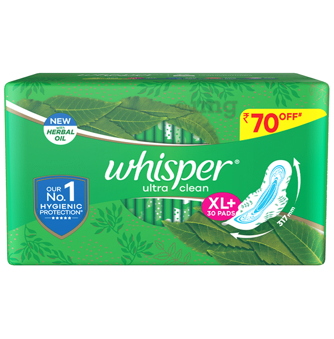 Whisper Ultra Clean with Herbal Oil Sanitary Pads XL+