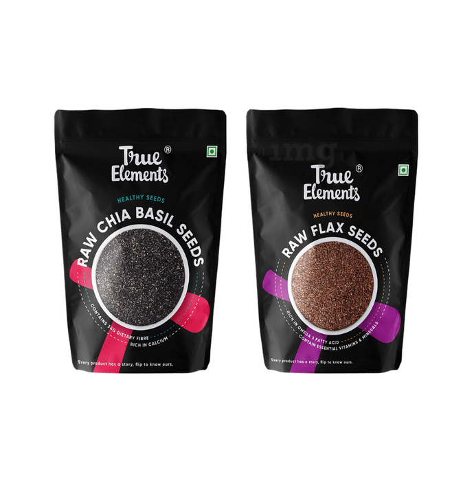 True Elements Combo Pack of Raw Chia Basil Seeds 150gm and Raw Flax Seeds 250gm