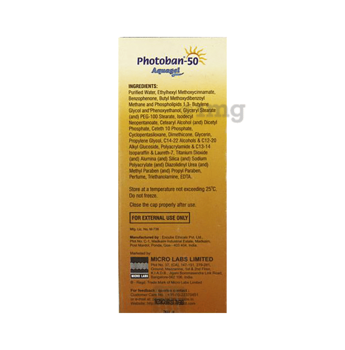 Photoban Spf 50 Aqua Gel Buy Tube Of 60 Gm Gel At Best Price In India 1mg