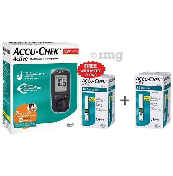 Accu-Chek Combo Pack of Active Blood Glucose Monitoring System with 10 Strip Free & Accu-Chek Active 25 Strip