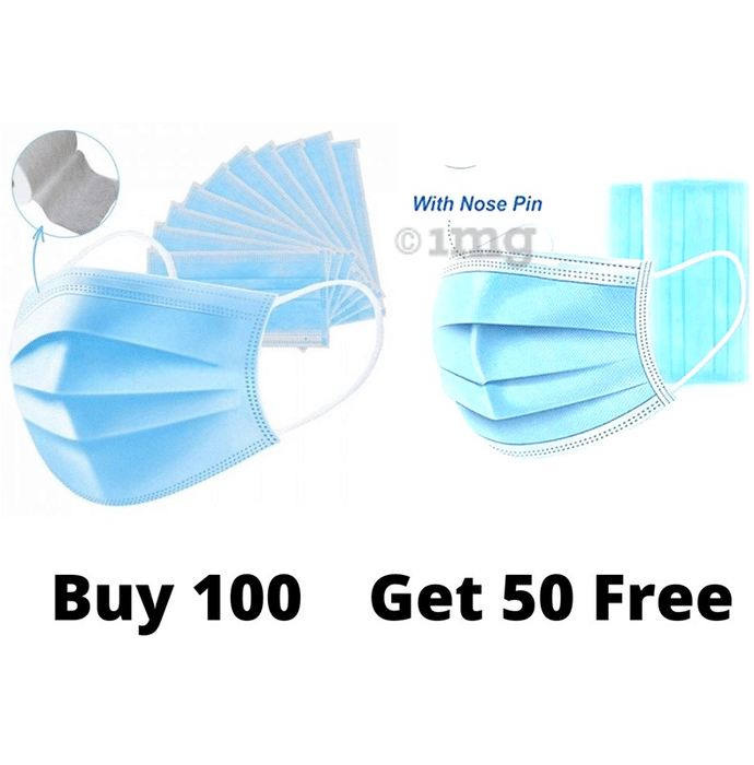Fine Morning Pharma Safe X Disposable 3 Ply Surgical Face Mask Blue with Nosepin Buy 100 Get 50 Free