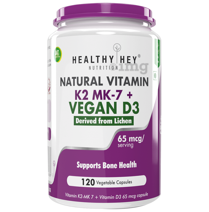 HealthyHey Nutrition Natural Vitamin K2 MK 7+Vegan D3 65mcg Vegetable Capsule