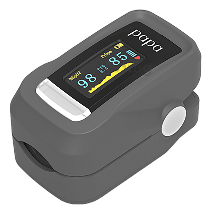 Papa Pulse Fingertip Oximeter with Lanyard and Carry Case CE and FDA Certified Grey