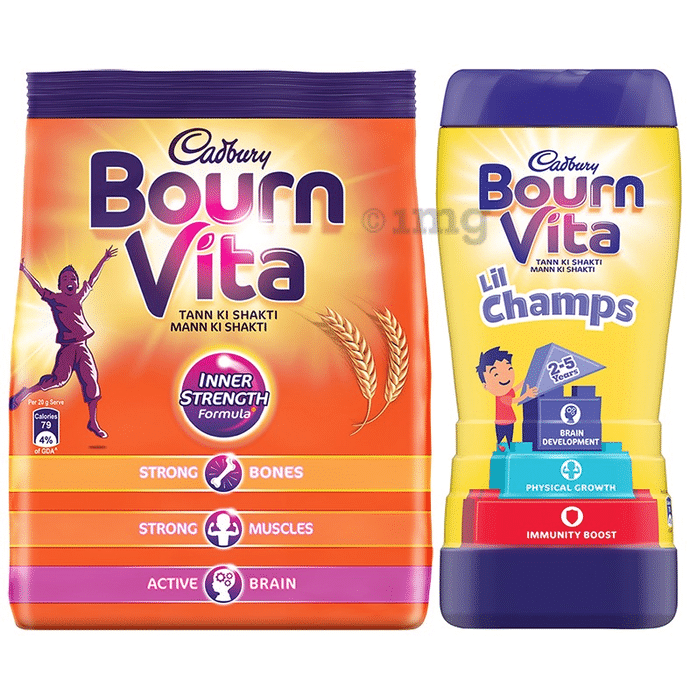 Cadbury Bournvita Combo Pack of Lil Champs Pro-Health Drink Chocolate & Health Drink Refill (500gm Each)