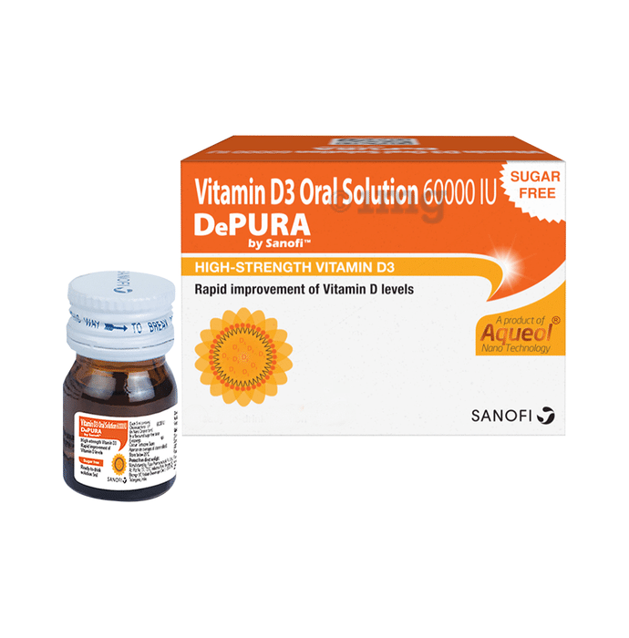Depura 60000 IU Vitamin D3 Oral Solution, Helps Keep Bones Healthy, Aids in Boosting Immunity Sugar Free