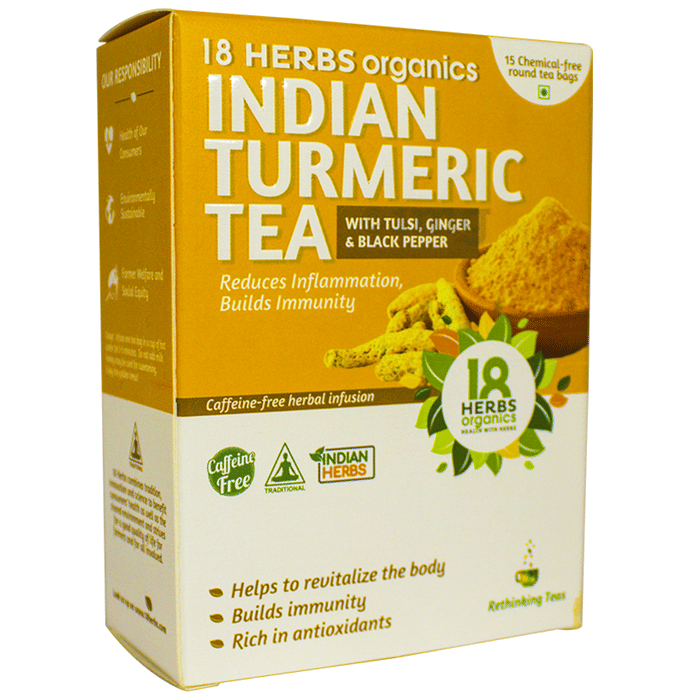 18 Herbs Organics Indian Turmeric Tea Bag (1.5gm Each) Buy box of 15