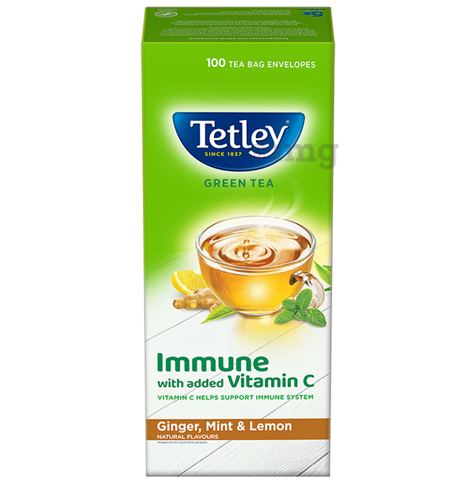 Tetley Green Tea Bag Immune with added Vitamin C (1.4gm Each) Ginger, Mint & Lemon