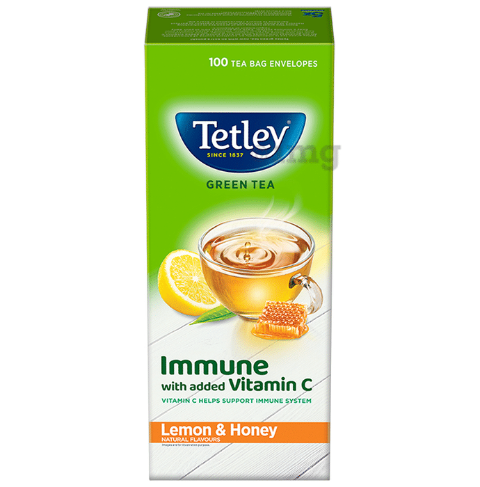Tetley Green Tea Bag Immune with added Vitamin C (1.4gm Each) Lemon & Honey