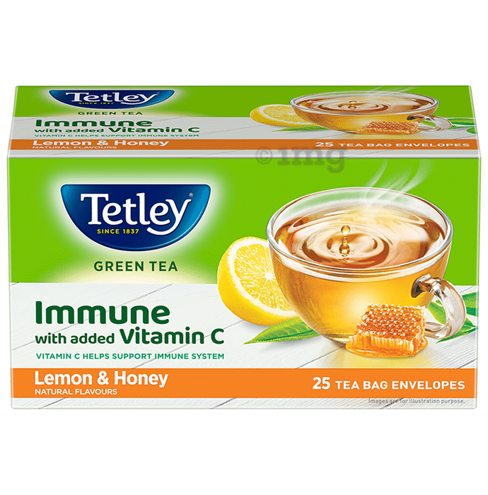 Tetley Green Tea Bag Immune with added Vitamin C (1.4gm Each) Lemon & Honey