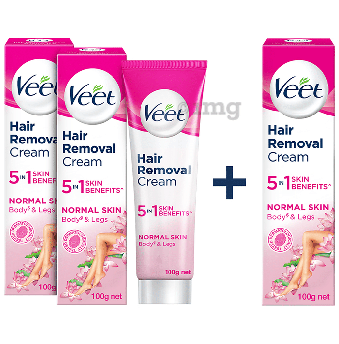 Veet Women Hair Removal Cream, Buy 2 Get 1 Free (100gm Each) Normal Skin