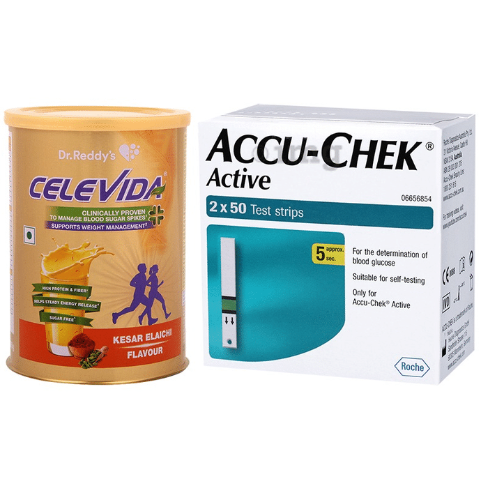 Combo Pack of Celevida Kesar Elaichi Nutrition Health Drink 400gm & Accu-Chek Active 100 Test Strip