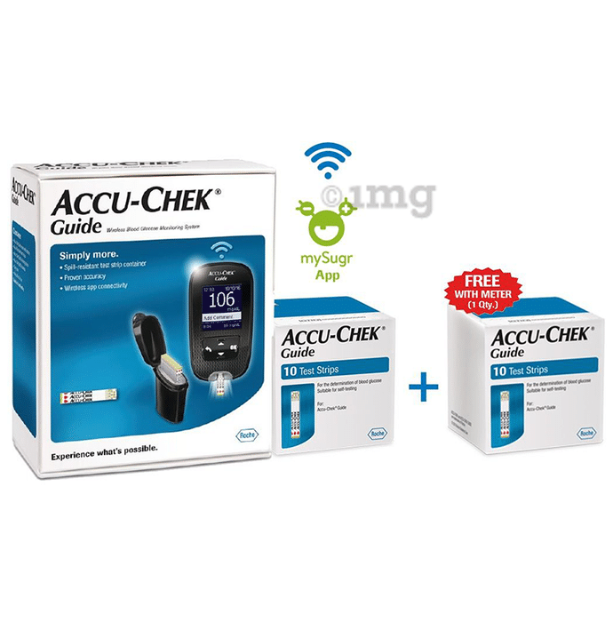 Accu-Chek Guide Combo Pack of Wireless Blood Glucose Monitoring System & 10 Test Strip with Additional 10 Test Strip Free