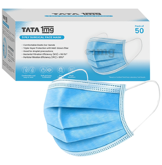 Tata 1mg 3 Ply Surgical Face Mask with Meltblown Filter and Nose Pin