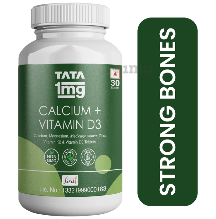 Tata 1mg Calcium + Vitamin D3, Zinc, Magnesium and Alfalfa Tablets for Joint Health & Immunity