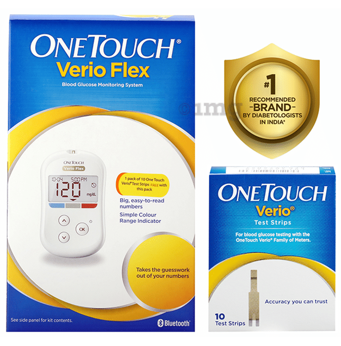 OneTouch Verio Flex Glucometer (Box of 10 Test strips Free)