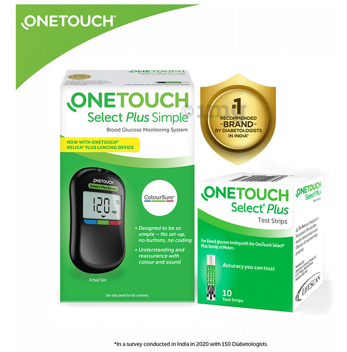 OneTouch Select Plus Simple Glucometer with 10 Free Strips Black