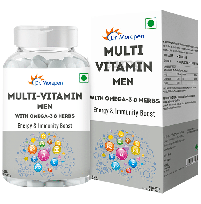 Dr. Morepen Multi Vitamin Men with Omega 3 & Herbs, Natural Energy & Immunity Booster Tablet