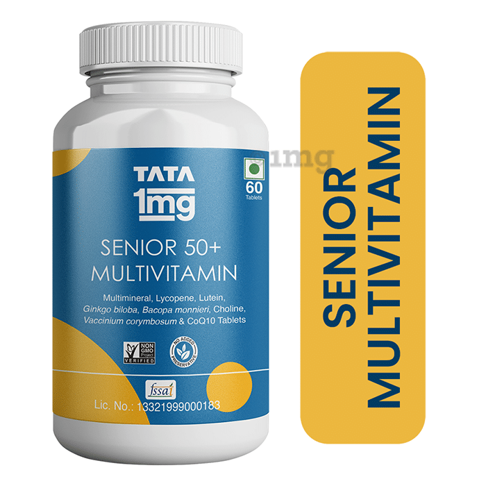 Tata 1mg Senior 50+ Multivitamin & Multimineral Immunity Booster Zinc, Vitamin C, Calcium, and Vitamin D Veg Tablet