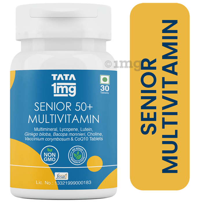 Tata 1mg Senior 50+ Multivitamin & Multimineral Immunity Booster Zinc, Vitamin C, Calcium, and Vitamin D Veg Tablet