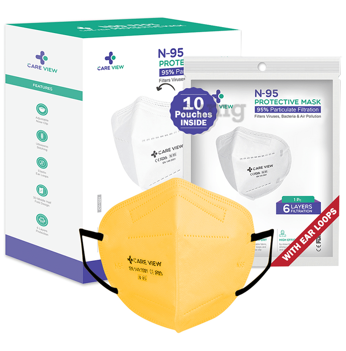 Care View Universal Yellow CV1221 N95 FFP2 Certified Earloop with 6 Layers Filtration Protective Mask