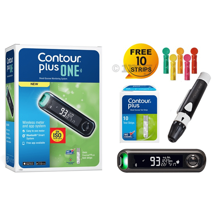 Contour Plus One Blood Glucose Monitoring System with Contour Plus Blood Glucose Test Strip 10S Free