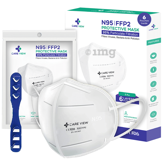 Care View CV1221 N95 FFP2 Certified Earloop with 6 Layers Filtration Protective Mask Universal White