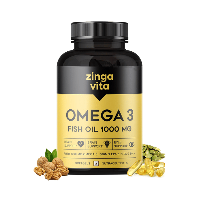 Zingavita Omega 3 Fish Oil 1000mg Softgel: Buy bottle of 60 soft gelatin  capsules at best price in India | 1mg
