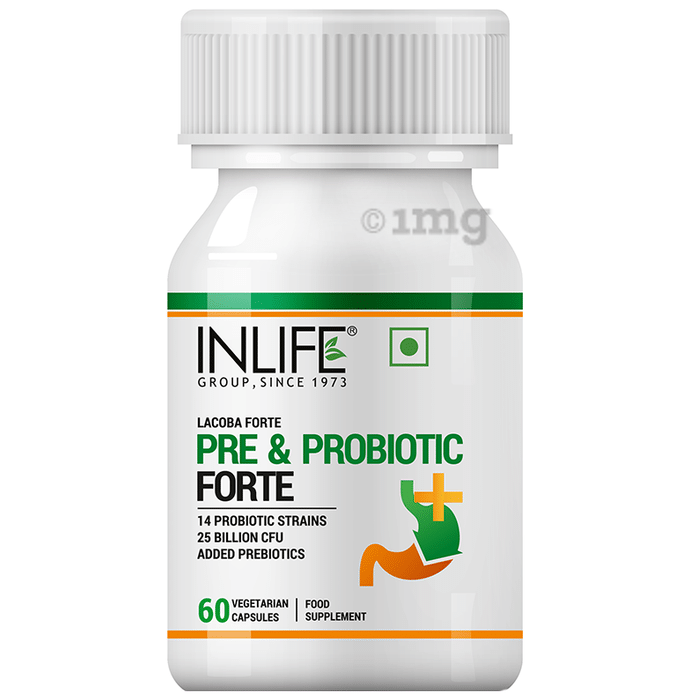 Inlife Prebiotic & Probiotics Forte for Men & Women 25 Billion CFU with 14 Strains Vegetarian Capsule