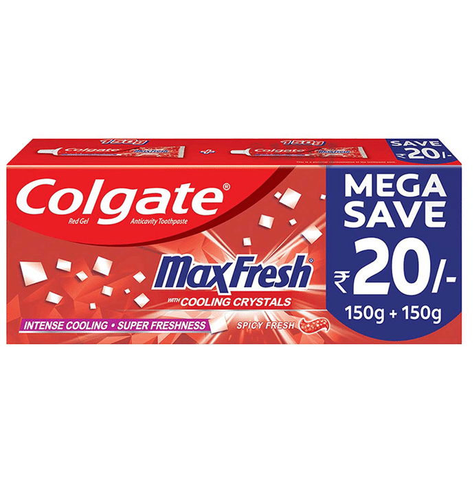 Colgate Maxfresh with Cooling Crystals Anticavity Toothpaste Mega Save Pack (150gm Each) Spicy Fresh Red Gel