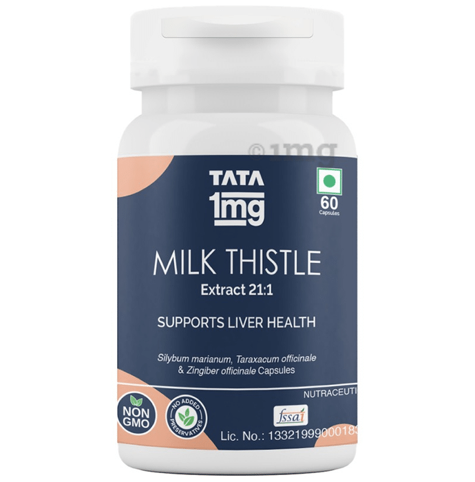 Tata 1mg Milk Thistle Capsules for Liver Detox, 70% Silymarin with Dandelion & Ginger
