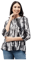 Haxor Women's Printed Tie DieOpen Back 3/4 Length Sleeve Adaptive Top Black & White Large thumbnail