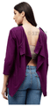 Haxor Women's Round Neck Wine Open Back 3/4 Length Sleeve Adaptive Top Small thumbnail