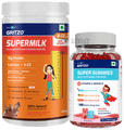Gritzo Combo Pack of Supermilk 8-12 Years Girls Double Chocolate Flavour (400gm) and Super Gummies Multivitamins for Kids Natural Strawberry Flavour (30) thumbnail